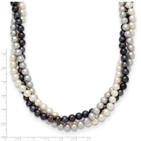 14K 6-7mm Multicolor Freshwater Cultured Pearl 3-strand Necklace-XF412-18