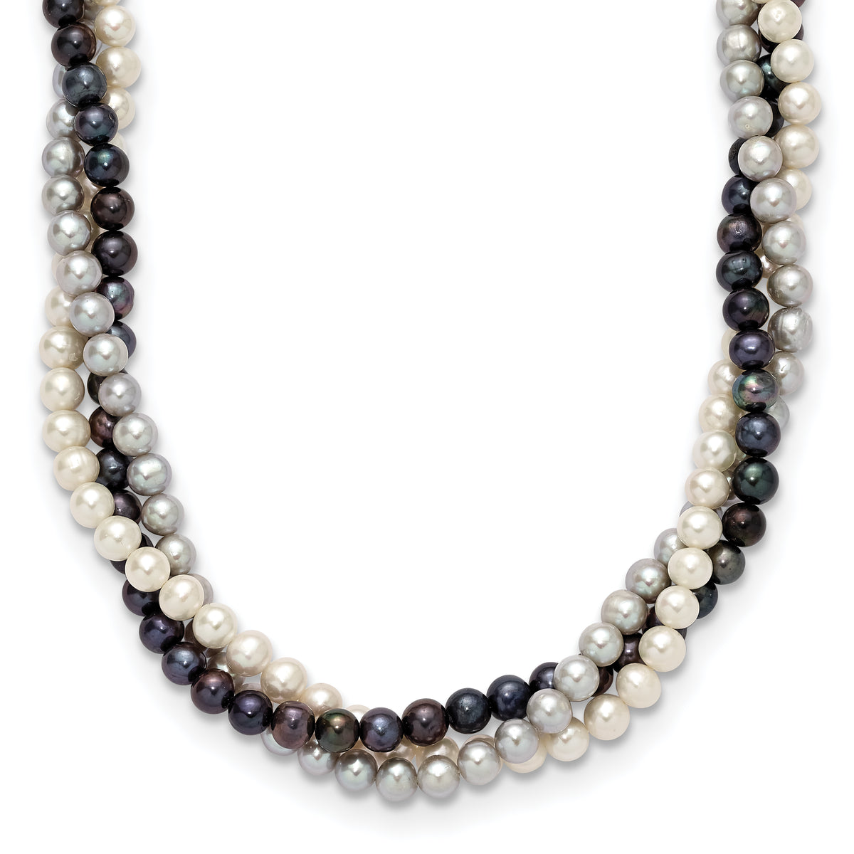 14K 6-7mm Multicolor Freshwater Cultured Pearl 3-strand Necklace-XF412-18