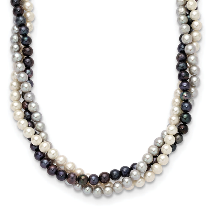 14K 6-7mm Multicolor Freshwater Cultured Pearl 3-strand Necklace-XF412-18