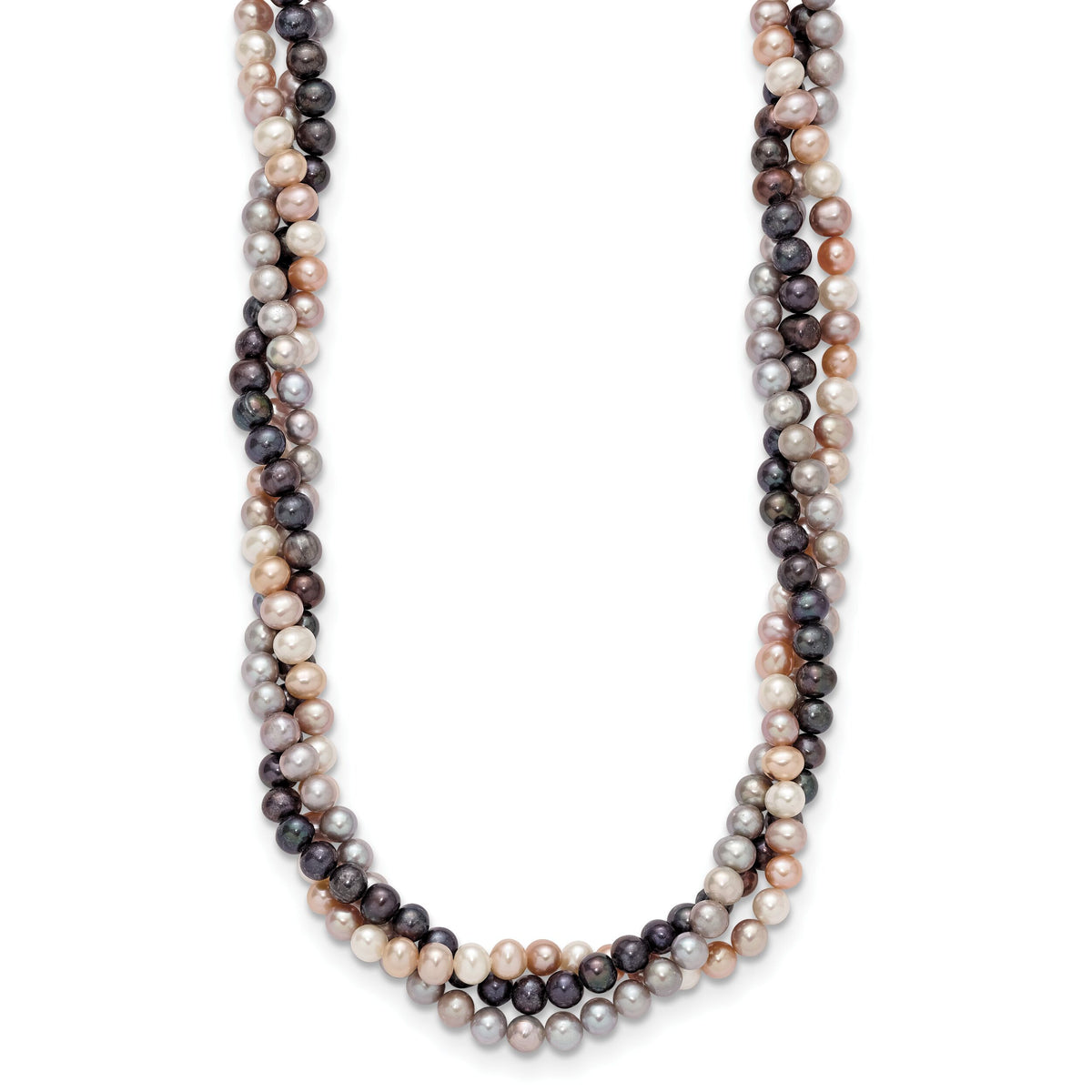 14K White Gold 6-7mm Multicolor Freshwater Cultured Pearl 3-strand Necklace-XF413-18