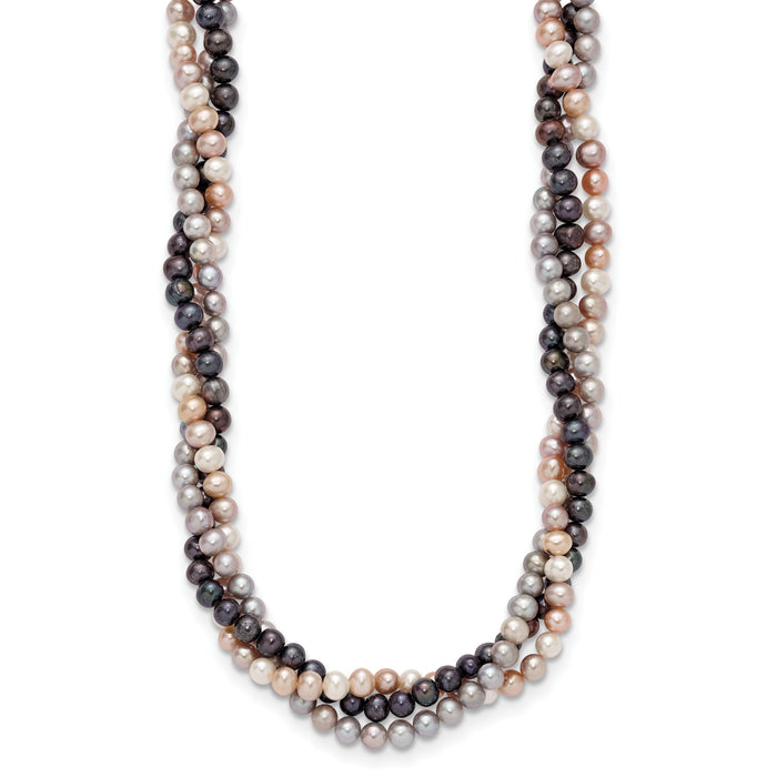 14K White Gold 6-7mm Multicolor Freshwater Cultured Pearl 3-strand Necklace-XF413-18