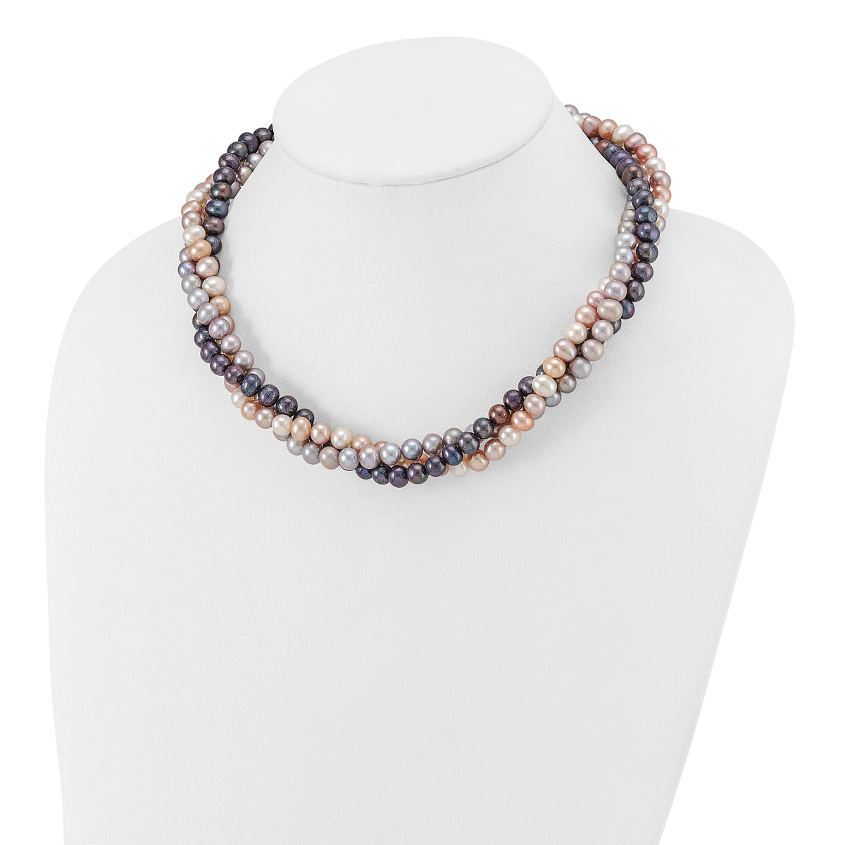 14K White Gold 6-7mm Multicolor Freshwater Cultured Pearl 3-strand Necklace-XF413-18