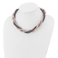 14K White Gold 6-7mm Multicolor Freshwater Cultured Pearl 3-strand Necklace-XF413-18