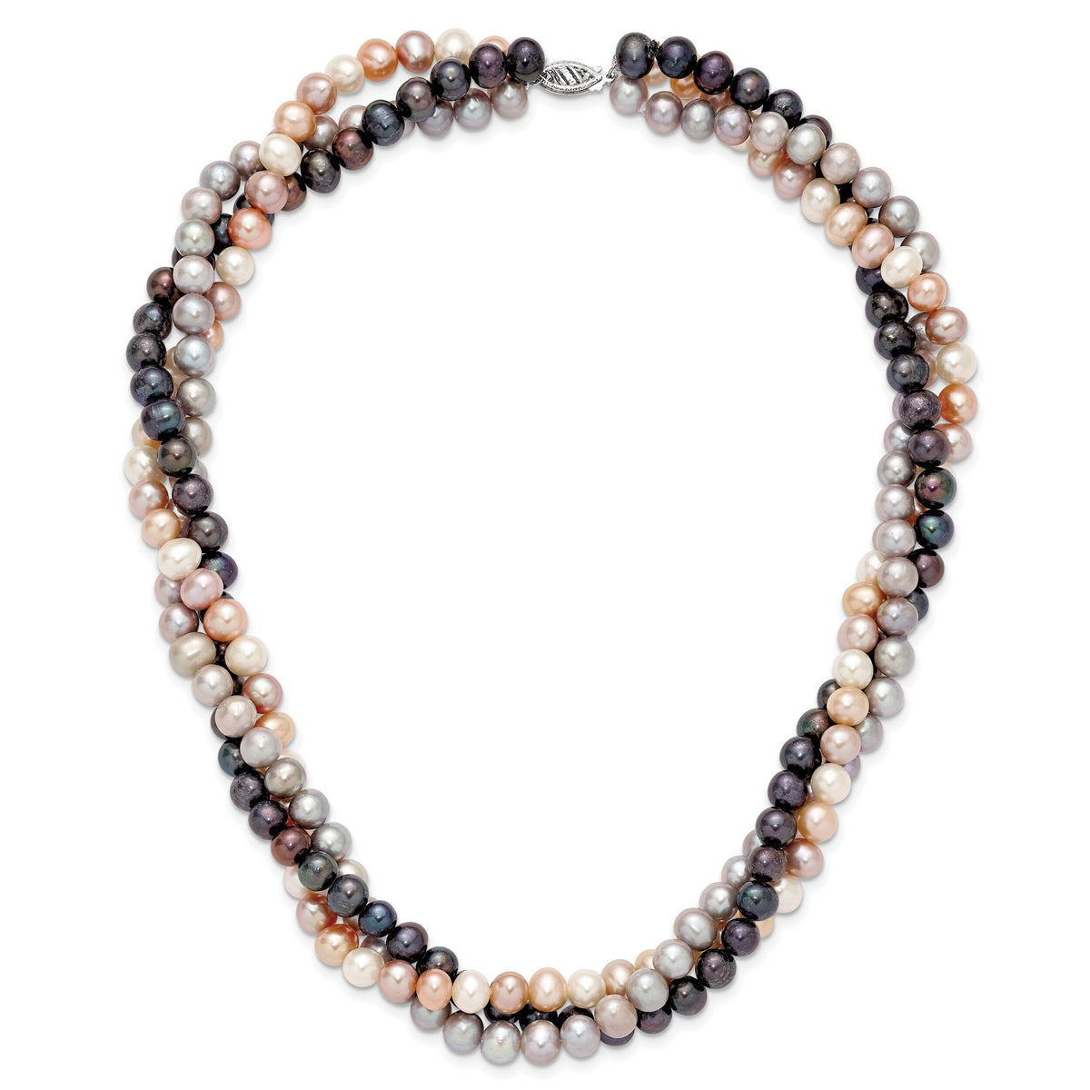 14K White Gold 6-7mm Multicolor Freshwater Cultured Pearl 3-strand Necklace-XF413-18