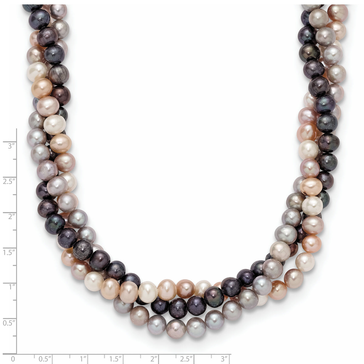 14K White Gold 6-7mm Multicolor Freshwater Cultured Pearl 3-strand Necklace-XF413-18