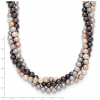 14K White Gold 6-7mm Multicolor Freshwater Cultured Pearl 3-strand Necklace-XF413-18