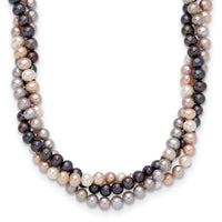 14K White Gold 6-7mm Multicolor Freshwater Cultured Pearl 3-strand Necklace-XF413-18