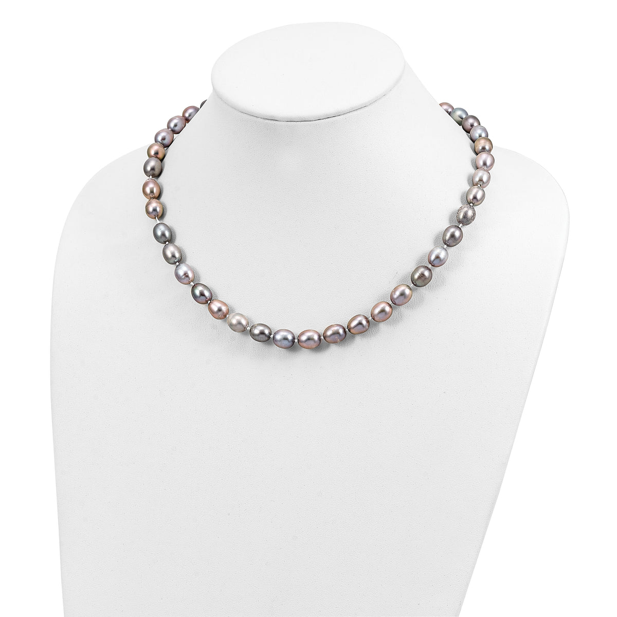 14k White Gold 8-9mm Grey Rice Freshwater Cultured Pearl Necklace-XF415-18
