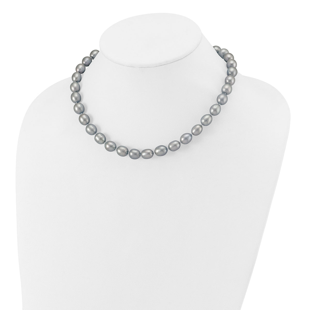 14k White Gold 8-9mm Grey Rice Freshwater Cultured Pearl Necklace-XF415-16
