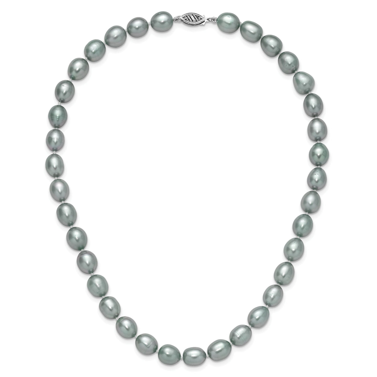 14k White Gold 8-9mm Grey Rice Freshwater Cultured Pearl Necklace-XF415-16