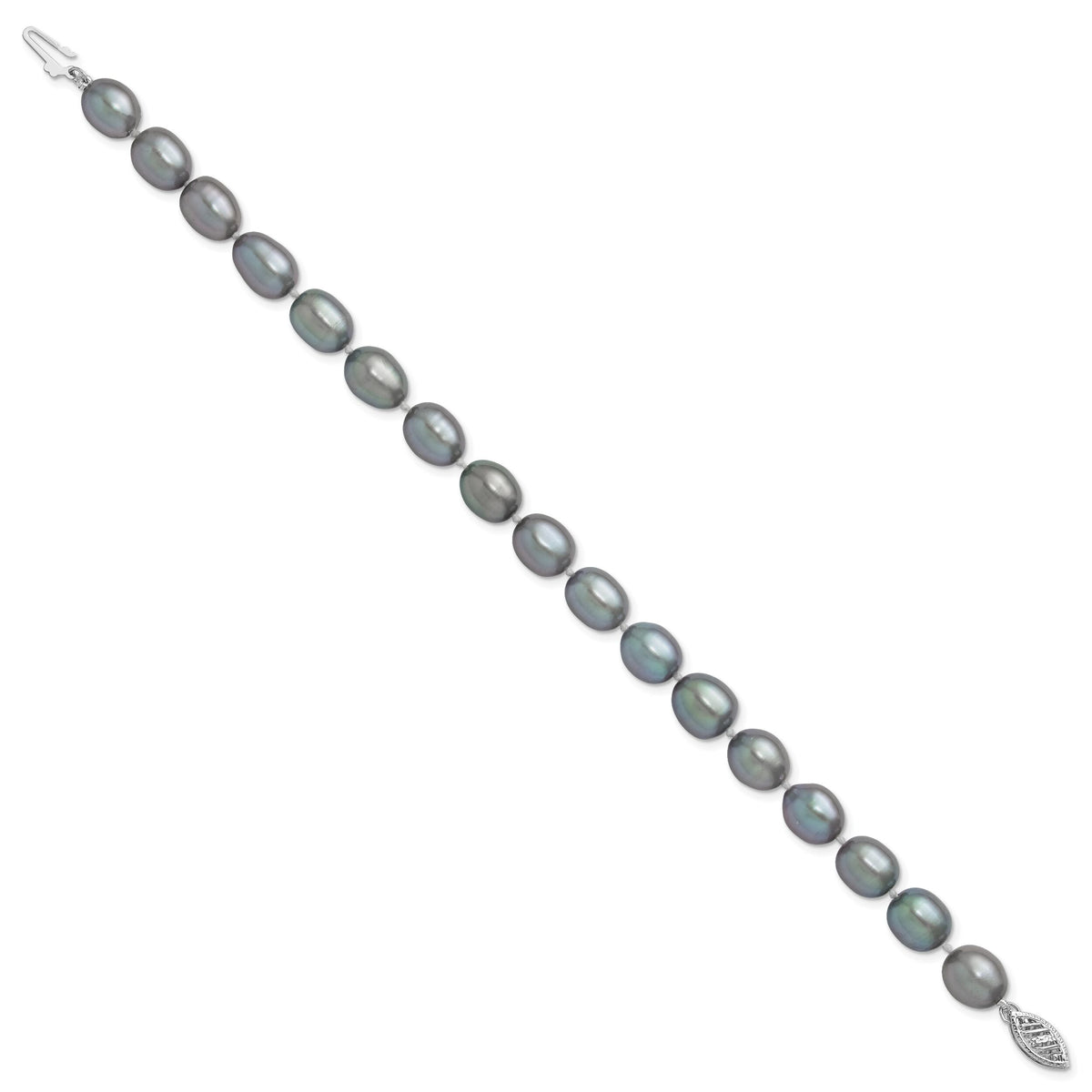 14k White Gold 8-9mm Grey Rice Freshwater Cultured Pearl Bracelet-XF415-7.25