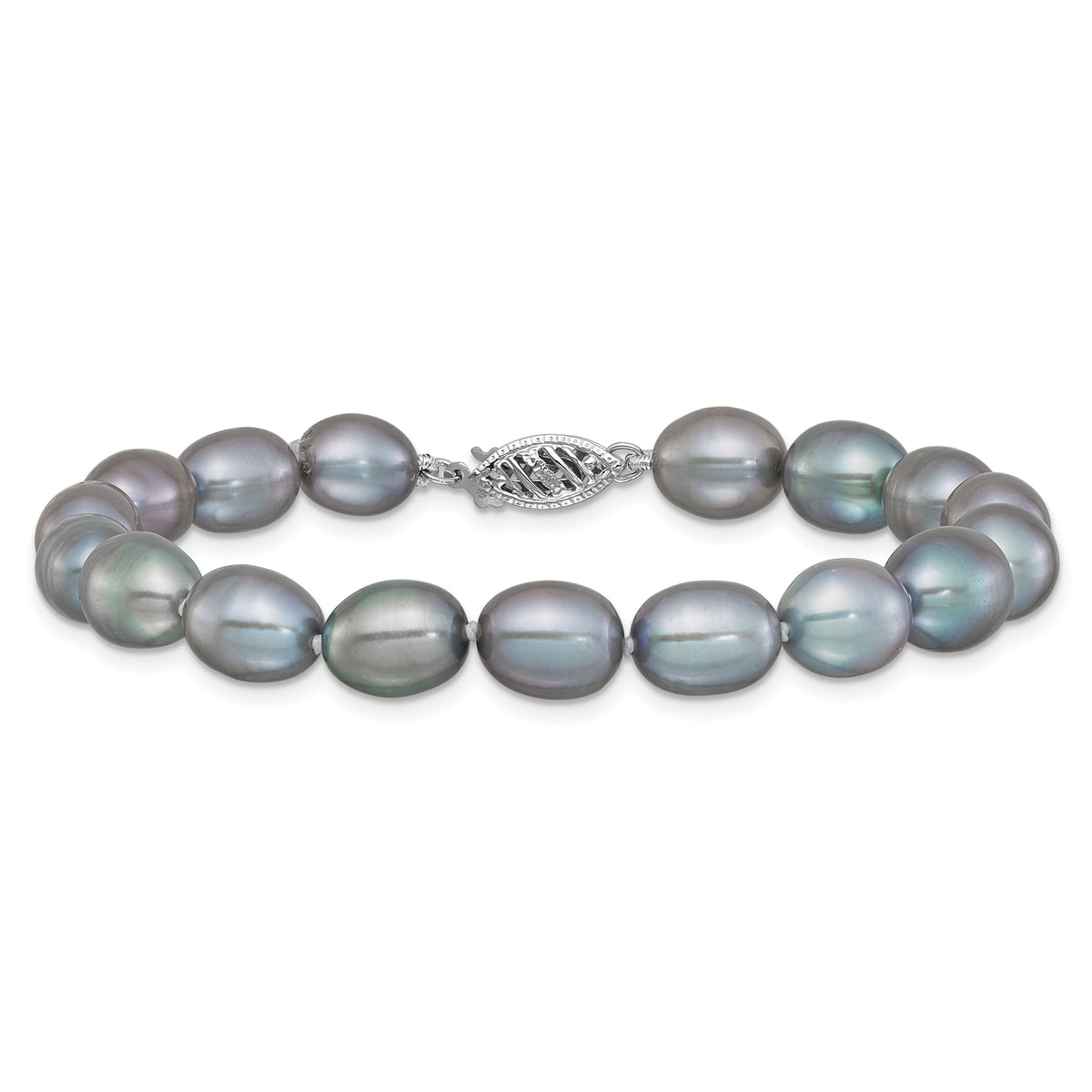 14k White Gold 8-9mm Grey Rice Freshwater Cultured Pearl Bracelet-XF415-7.25