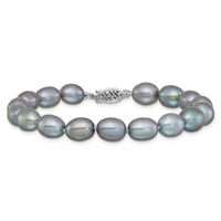 14k White Gold 8-9mm Grey Rice Freshwater Cultured Pearl Bracelet-XF415-7.25