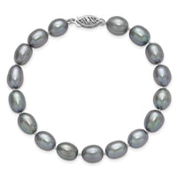 14k White Gold 8-9mm Grey Rice Freshwater Cultured Pearl Bracelet-XF415-7.25