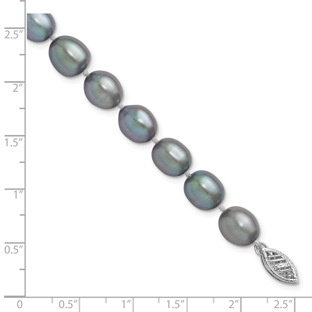 14k White Gold 8-9mm Grey Rice Freshwater Cultured Pearl Bracelet-XF415-7.25