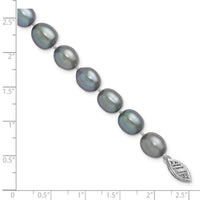 14k White Gold 8-9mm Grey Rice Freshwater Cultured Pearl Bracelet-XF415-7.25