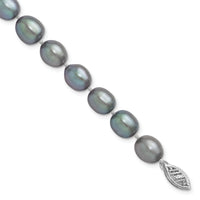 14k White Gold 8-9mm Grey Rice Freshwater Cultured Pearl Bracelet-XF415-7.25
