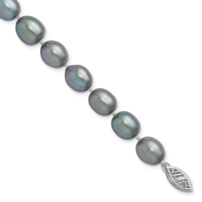 14k White Gold 8-9mm Grey Rice Freshwater Cultured Pearl Bracelet-XF415-7.25