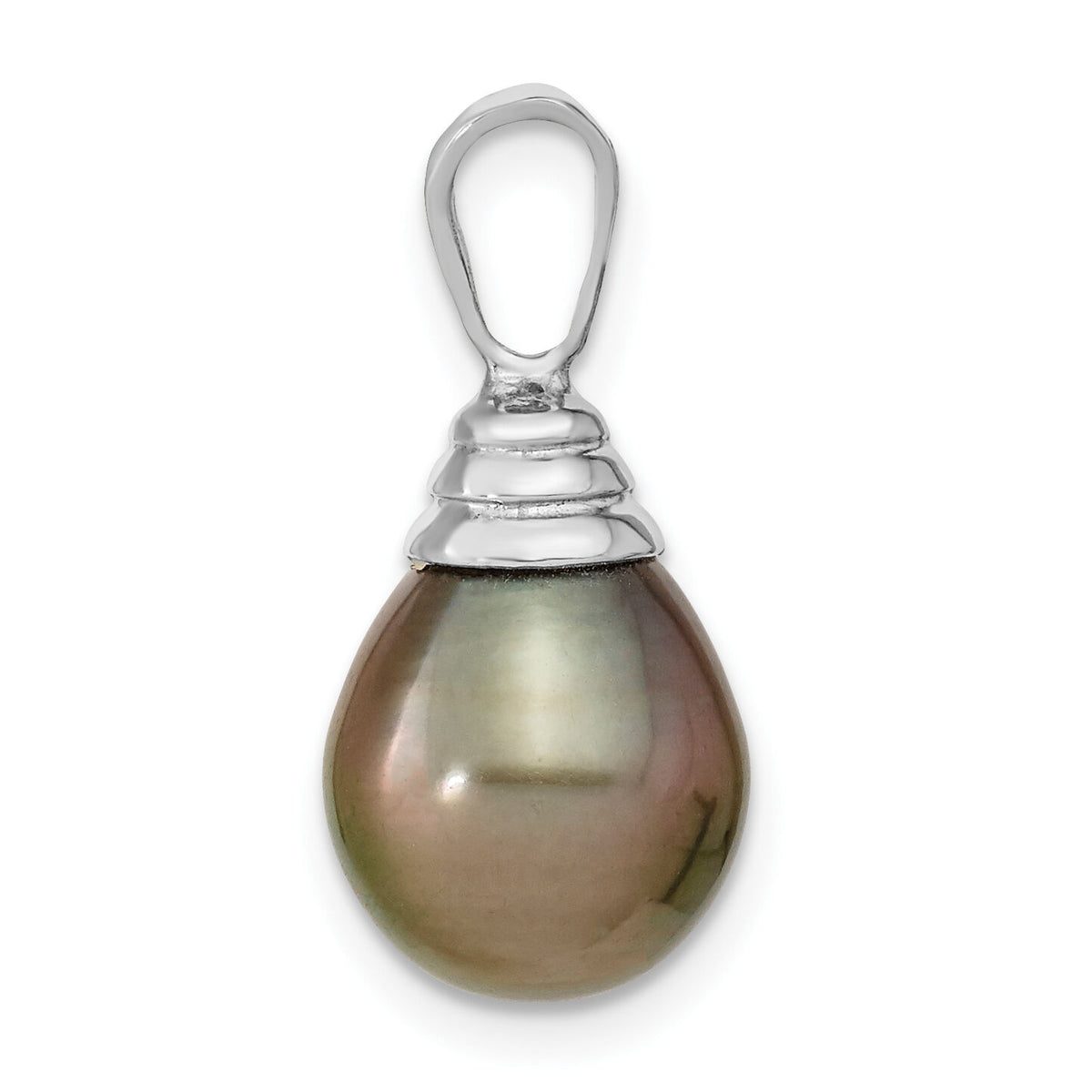 14k White Gold 10-11mm Teardrop Saltwater Cultured Tahitian Pearl Pendant-XF425