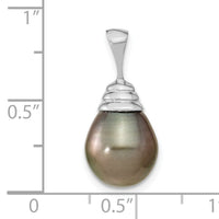 14k White Gold 10-11mm Teardrop Saltwater Cultured Tahitian Pearl Pendant-XF425