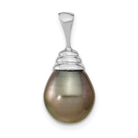 14k White Gold 10-11mm Teardrop Saltwater Cultured Tahitian Pearl Pendant-XF425