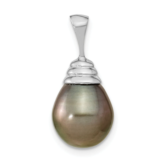 14k White Gold 10-11mm Teardrop Saltwater Cultured Tahitian Pearl Pendant-XF425
