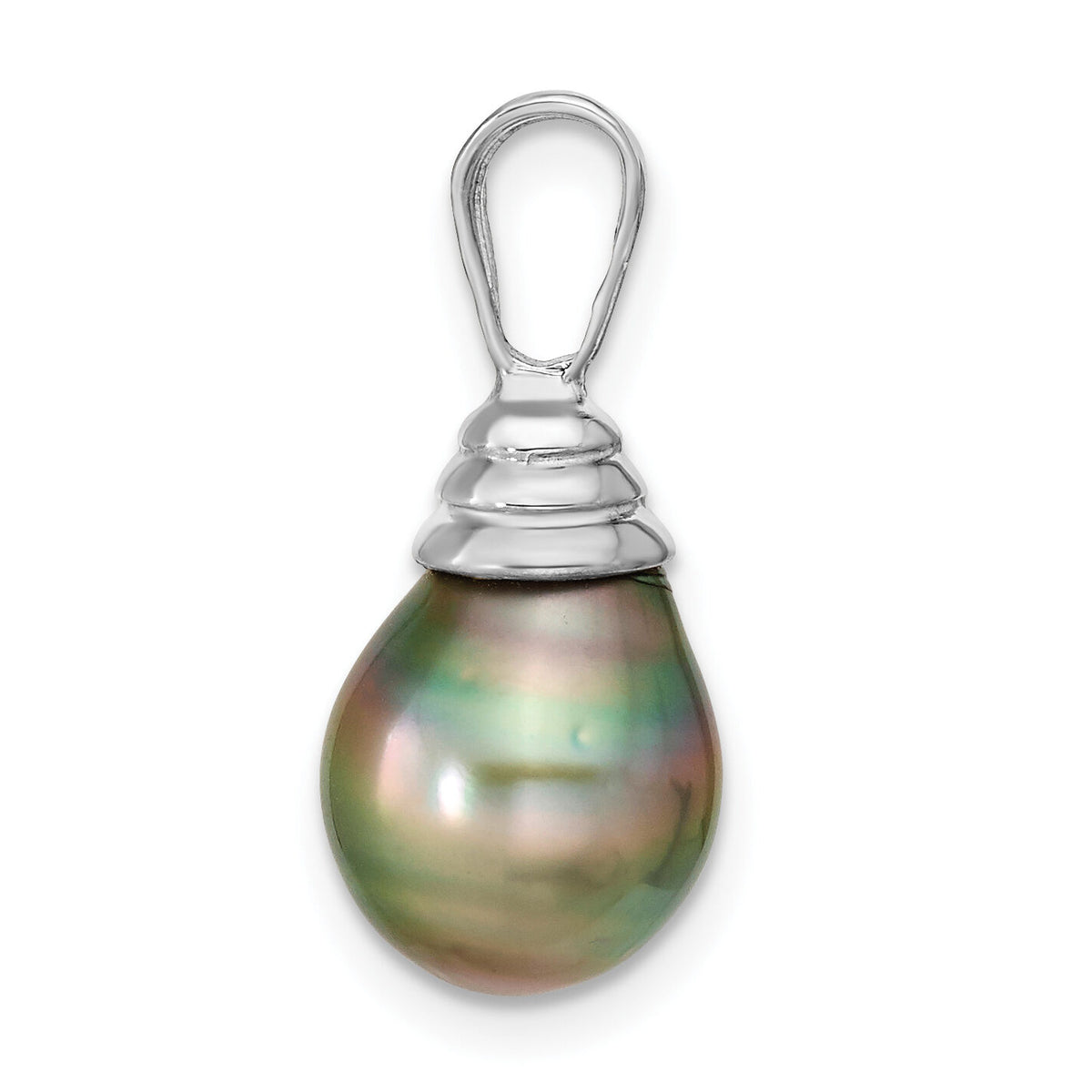 14k White Gold 9-10mm Teardrop Saltwater Cultured Tahitian Pearl Pendant-XF426