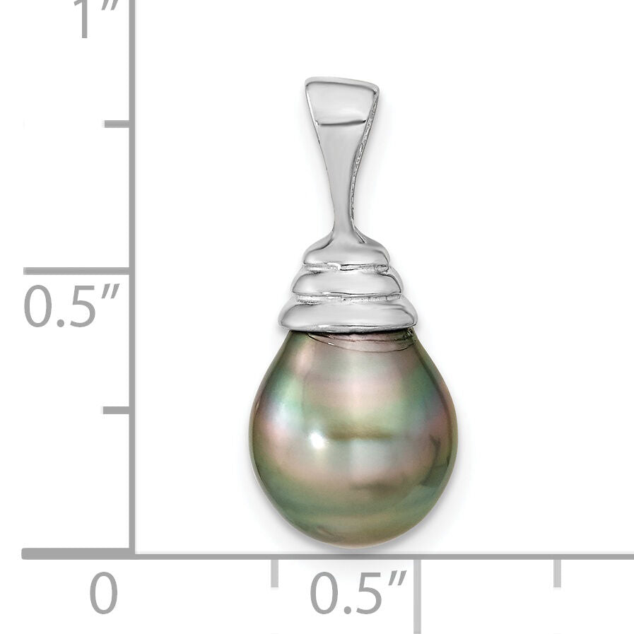 14k White Gold 9-10mm Teardrop Saltwater Cultured Tahitian Pearl Pendant-XF426