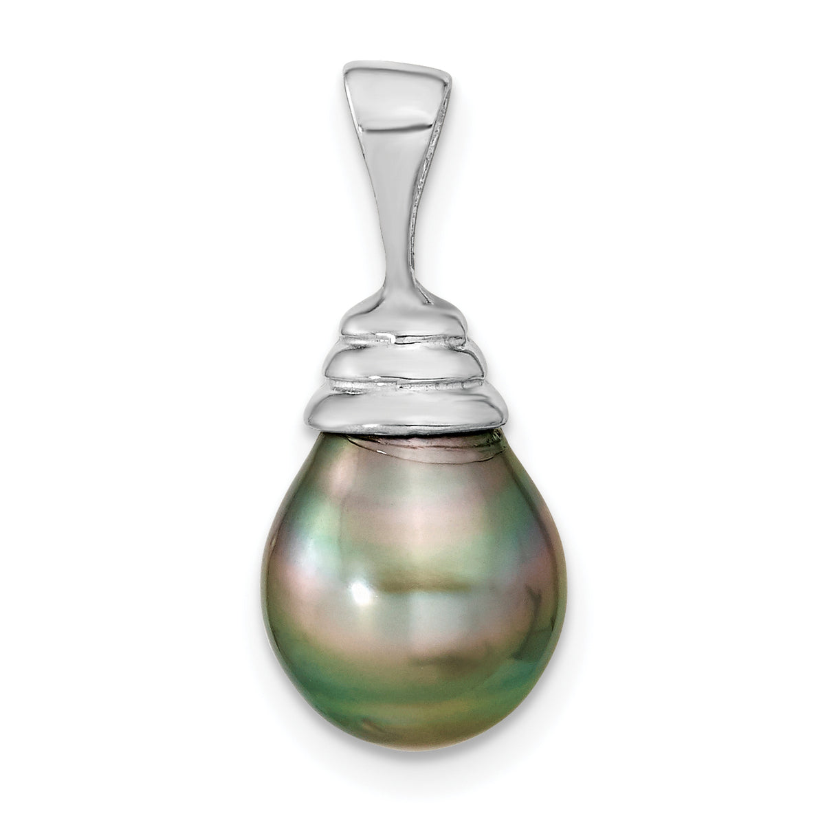 14k White Gold 9-10mm Teardrop Saltwater Cultured Tahitian Pearl Pendant-XF426