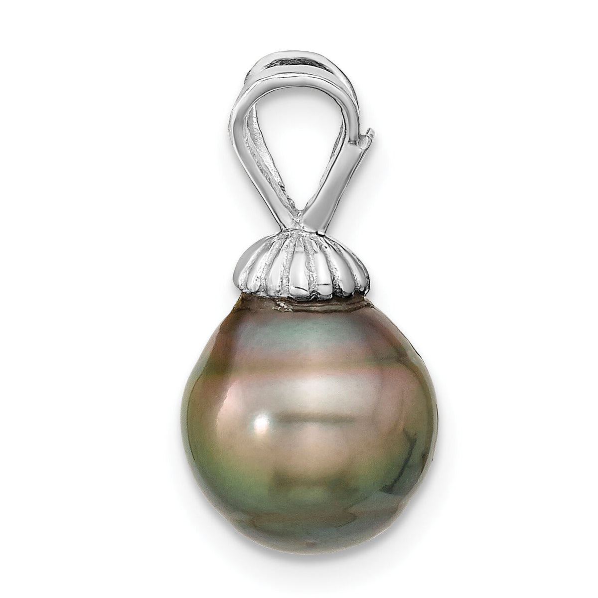 14k White Gold 9-10mm Teardrop Saltwater Cultured Tahitian Pearl Pendant-XF427