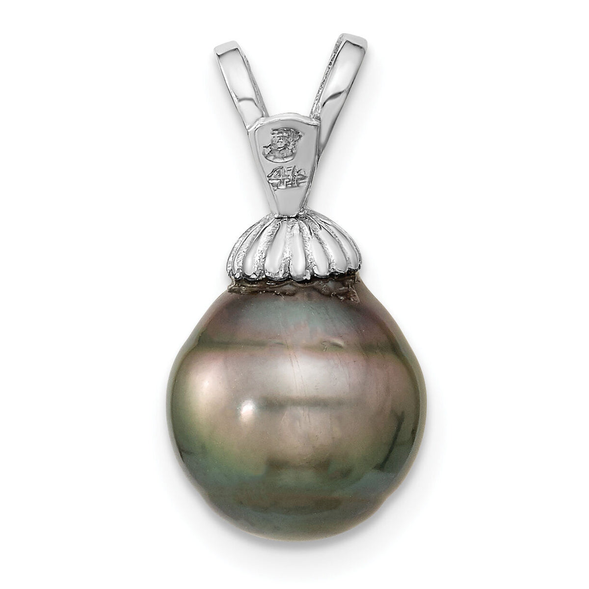 14k White Gold 9-10mm Teardrop Saltwater Cultured Tahitian Pearl Pendant-XF427
