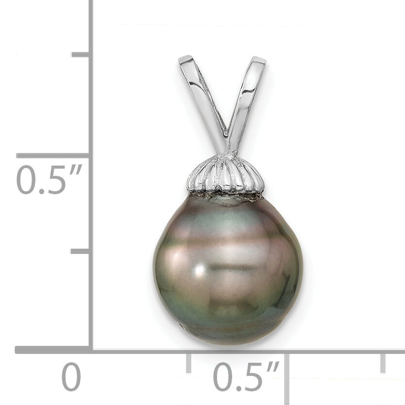 14k White Gold 9-10mm Teardrop Saltwater Cultured Tahitian Pearl Pendant-XF427