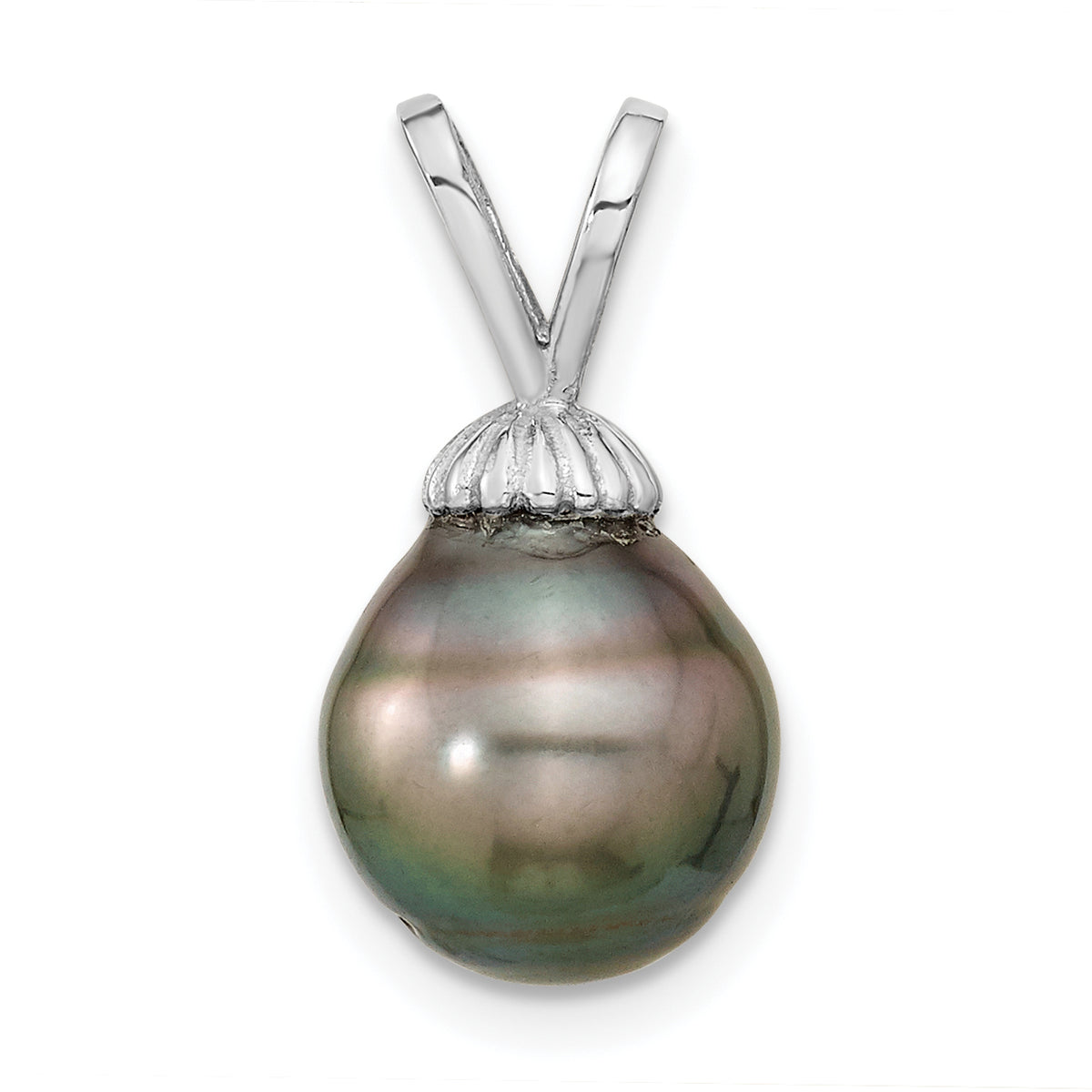 14k White Gold 9-10mm Teardrop Saltwater Cultured Tahitian Pearl Pendant-XF427
