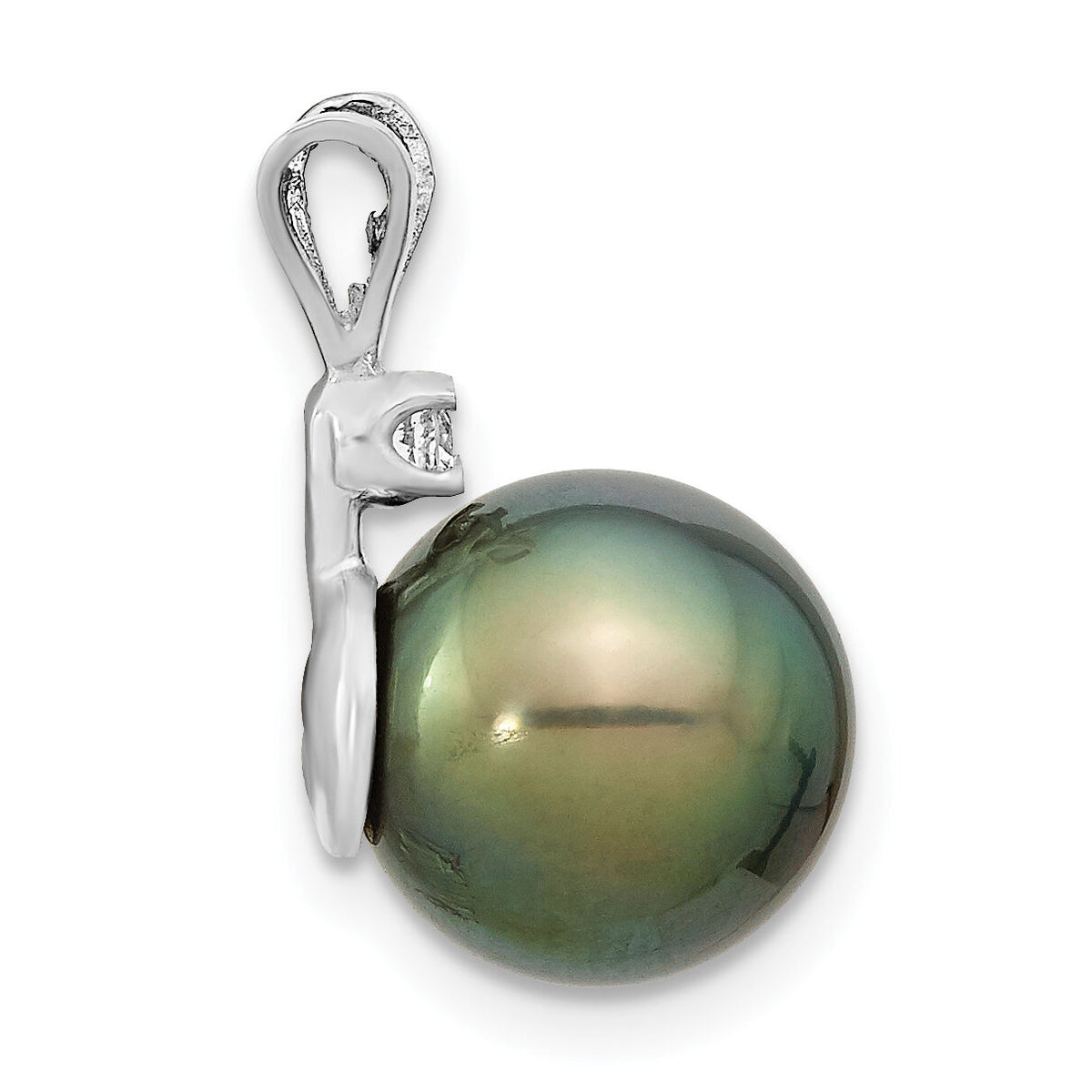 14k WG 10-11mm Round Saltwater Cultured Tahitian Pearl .05ct Dia. Pendant-XF428