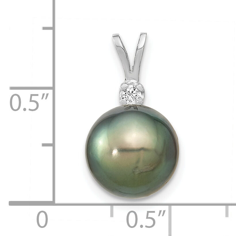 14k WG 10-11mm Round Saltwater Cultured Tahitian Pearl .05ct Dia. Pendant-XF428