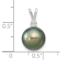 14k WG 10-11mm Round Saltwater Cultured Tahitian Pearl .05ct Dia. Pendant-XF428