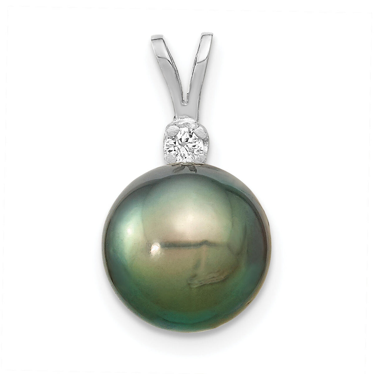 14k WG 10-11mm Round Saltwater Cultured Tahitian Pearl .05ct Dia. Pendant-XF428