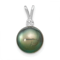 14k WG 10-11mm Round Saltwater Cultured Tahitian Pearl .05ct Dia. Pendant-XF428
