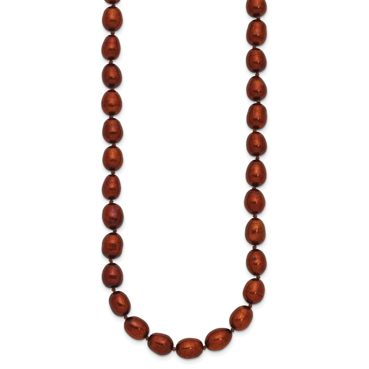 14k 7-8mm Brown Rice Freshwater Cultured Pearl Necklace-XF431-18