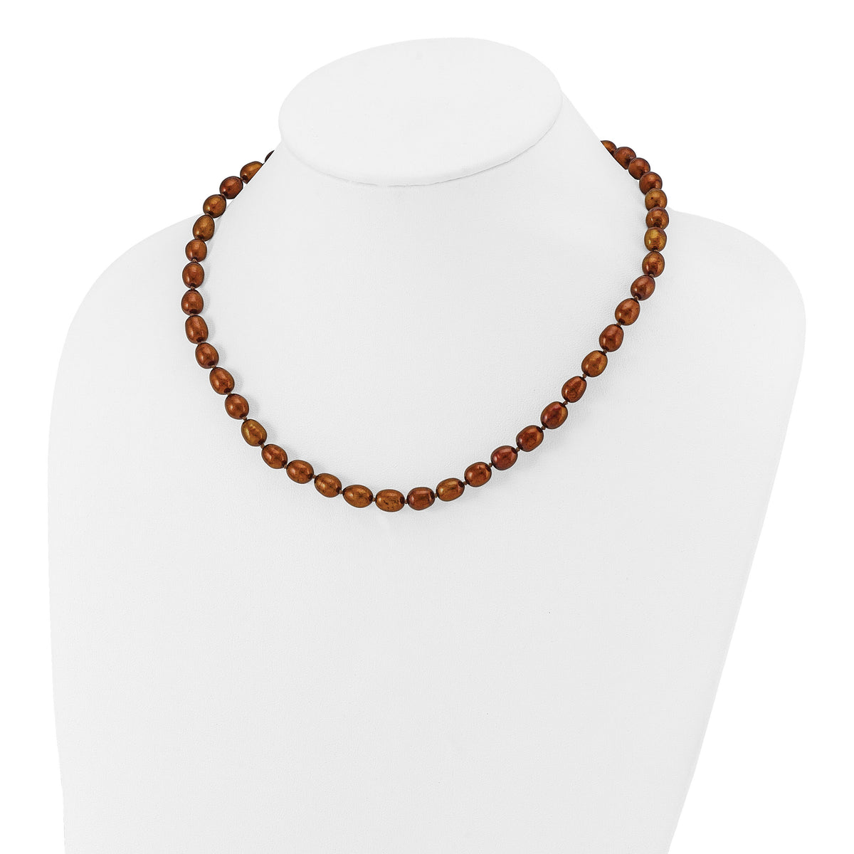 14k 7-8mm Brown Rice Freshwater Cultured Pearl Necklace-XF431-18