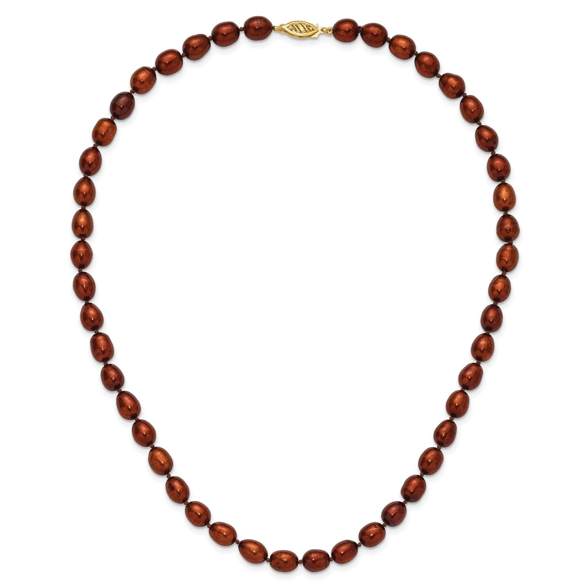 14k 7-8mm Brown Rice Freshwater Cultured Pearl Necklace-XF431-18