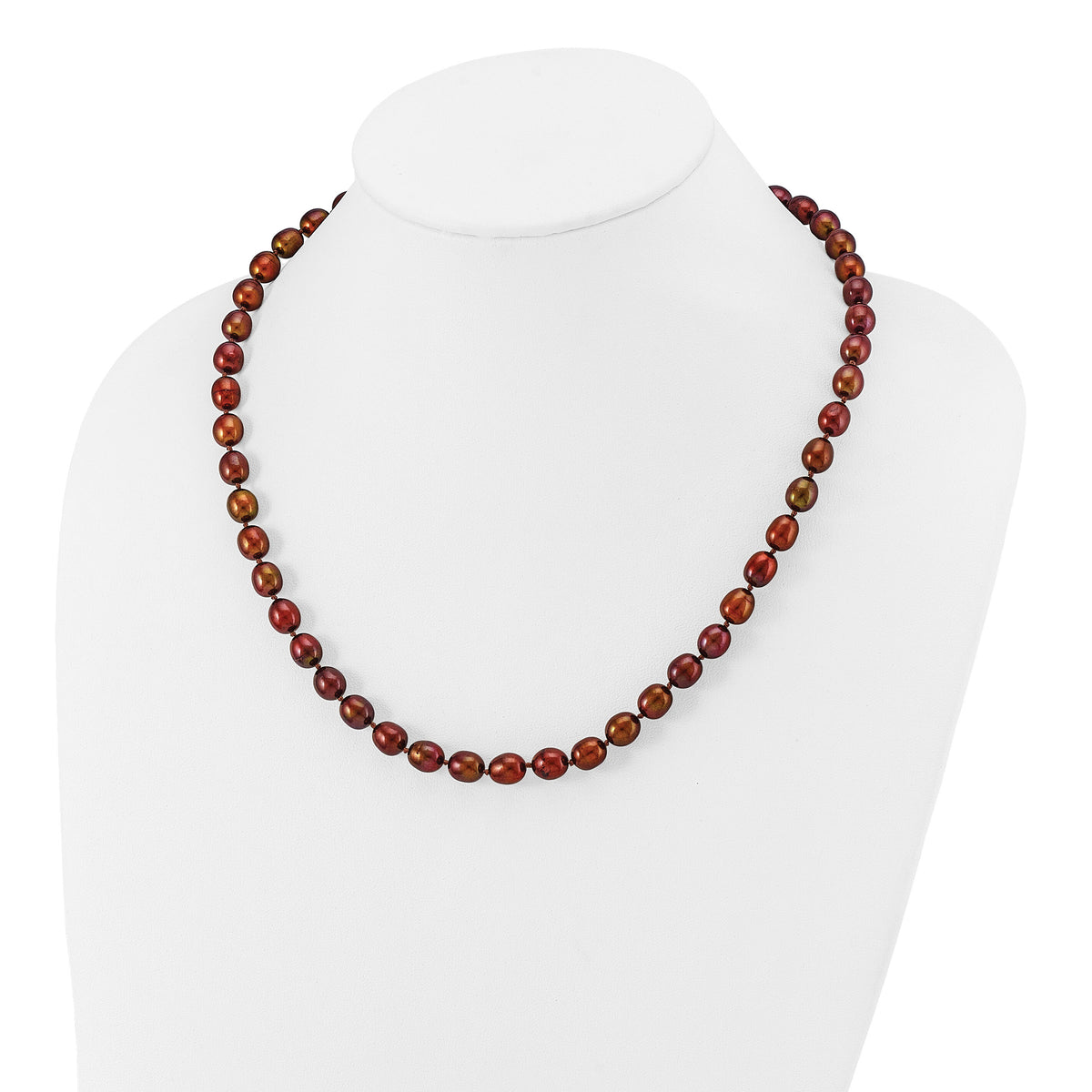 14k 7-8mm Brown Rice Freshwater Cultured Pearl Necklace-XF431-20