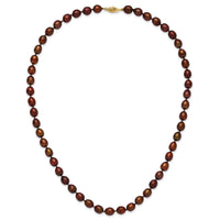 14k 7-8mm Brown Rice Freshwater Cultured Pearl Necklace-XF431-20