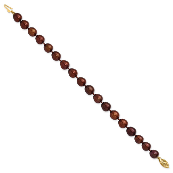14k 7-8mm Brown Rice Freshwater Cultured Pearl Bracelet-XF431-7.25