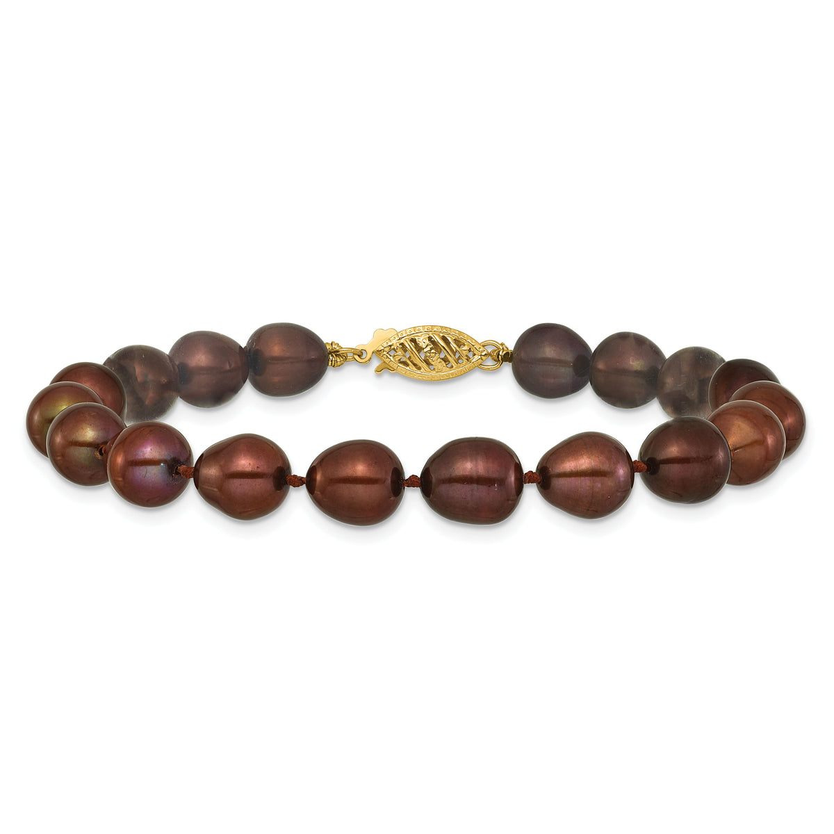 14k 7-8mm Brown Rice Freshwater Cultured Pearl Bracelet-XF431-7.25