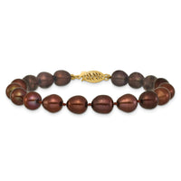 14k 7-8mm Brown Rice Freshwater Cultured Pearl Bracelet-XF431-7.25