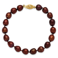 14k 7-8mm Brown Rice Freshwater Cultured Pearl Bracelet-XF431-7.25