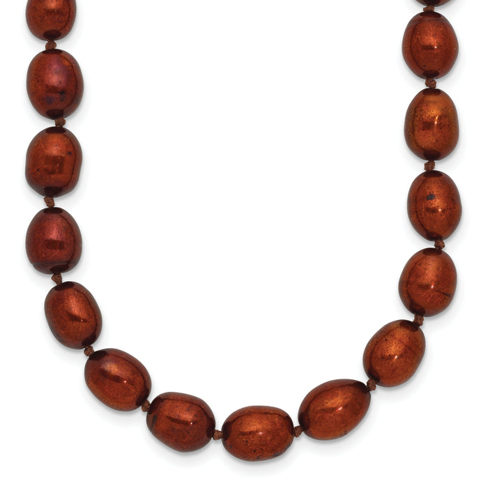 14k 7-8mm Brown Rice Freshwater Cultured Pearl Necklace-XF431-20