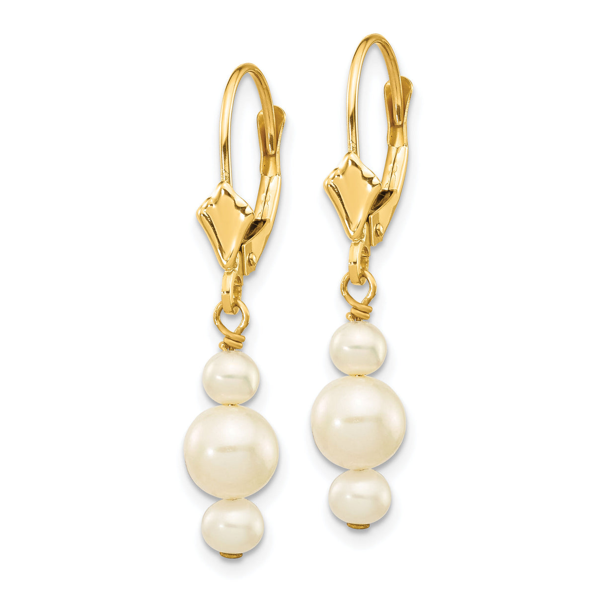 14K 3-3.5mm & 5-5.5mm Semi-Round FWC Pearl Leverback Dangle Earrings-XF436E