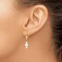 14K 3-3.5mm & 5-5.5mm Semi-Round FWC Pearl Leverback Dangle Earrings-XF436E